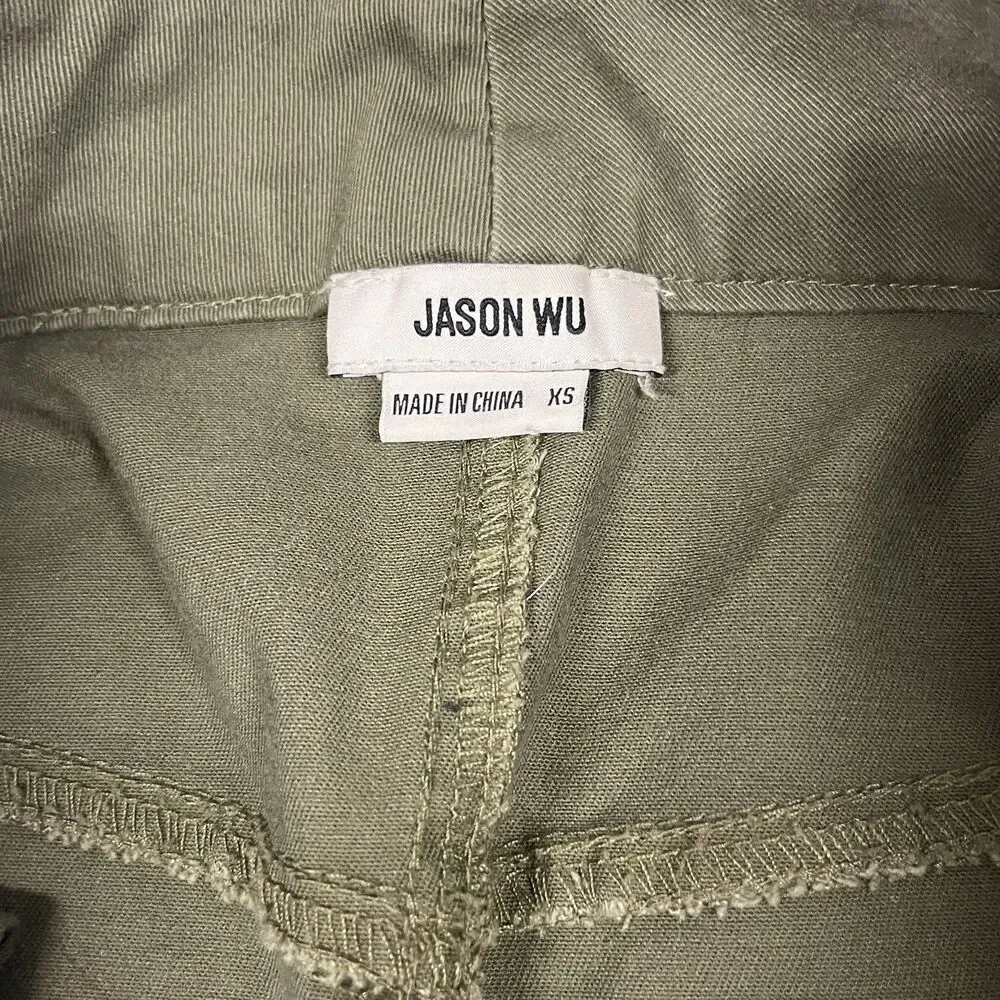 Jason Wu Skirt Womens XS Green Cotton Front Slit Maxi Cargo Pockets Classic